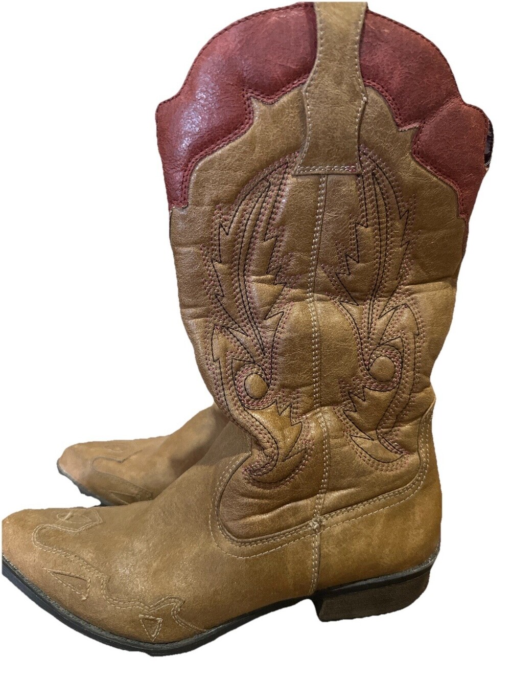 Coconuts Western Cowboy Boots W 9.5 Brown Leather Embroidered Rodeo